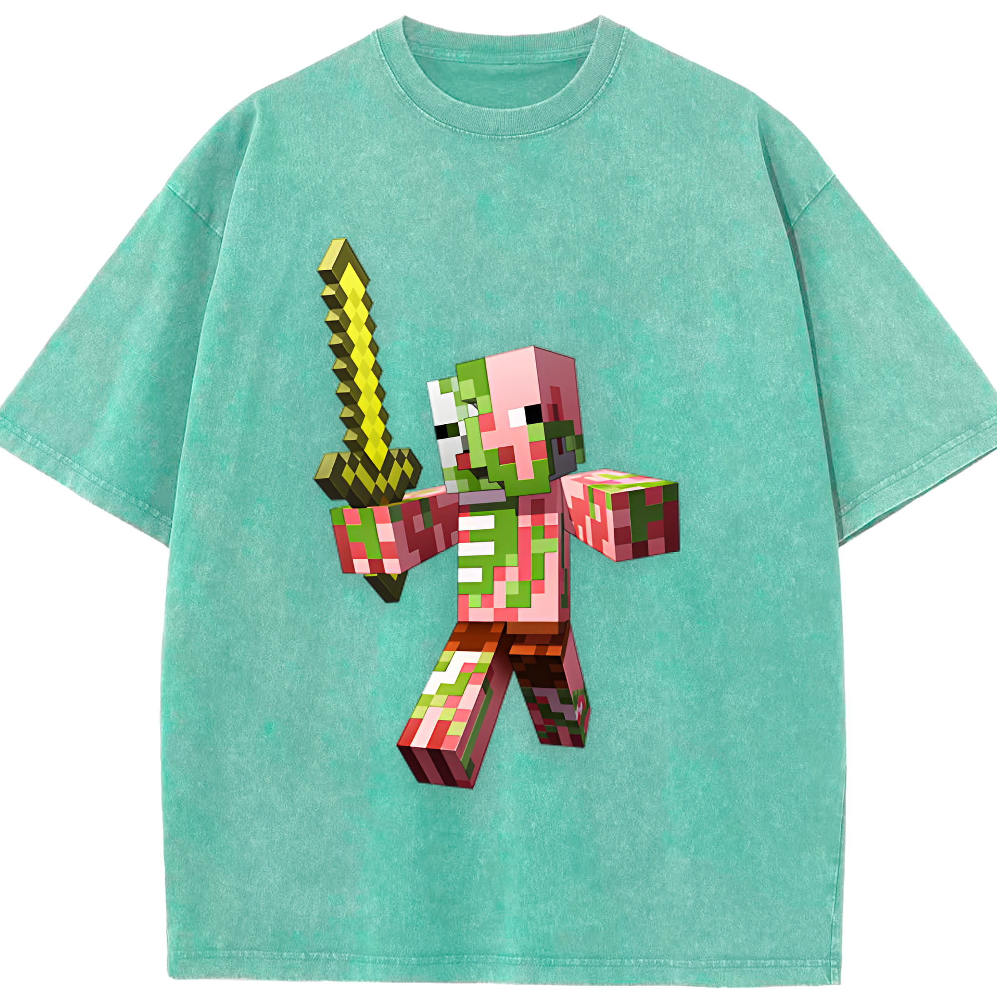 （画像用） マインクラフト ブロックの世界 Minecraft MC Block world 綿100% ヴィンテージ風 半袖Tシャツ（フロントプリント）